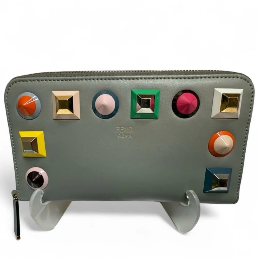 Fendi Gray Wallet with Multicolor Studs